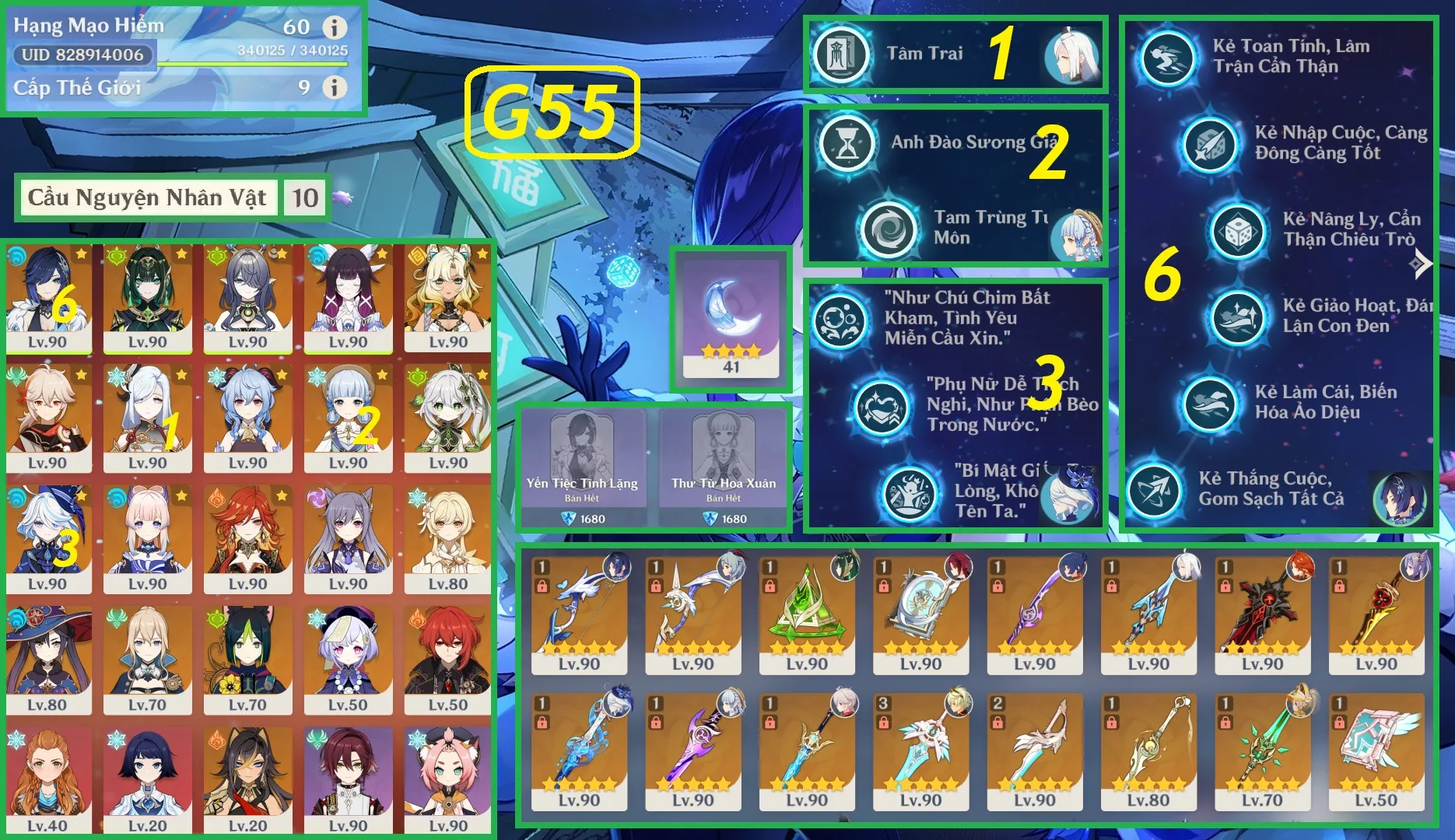 Check Build qua UID trong ảnh - Yelan C6R1 kèm Skin