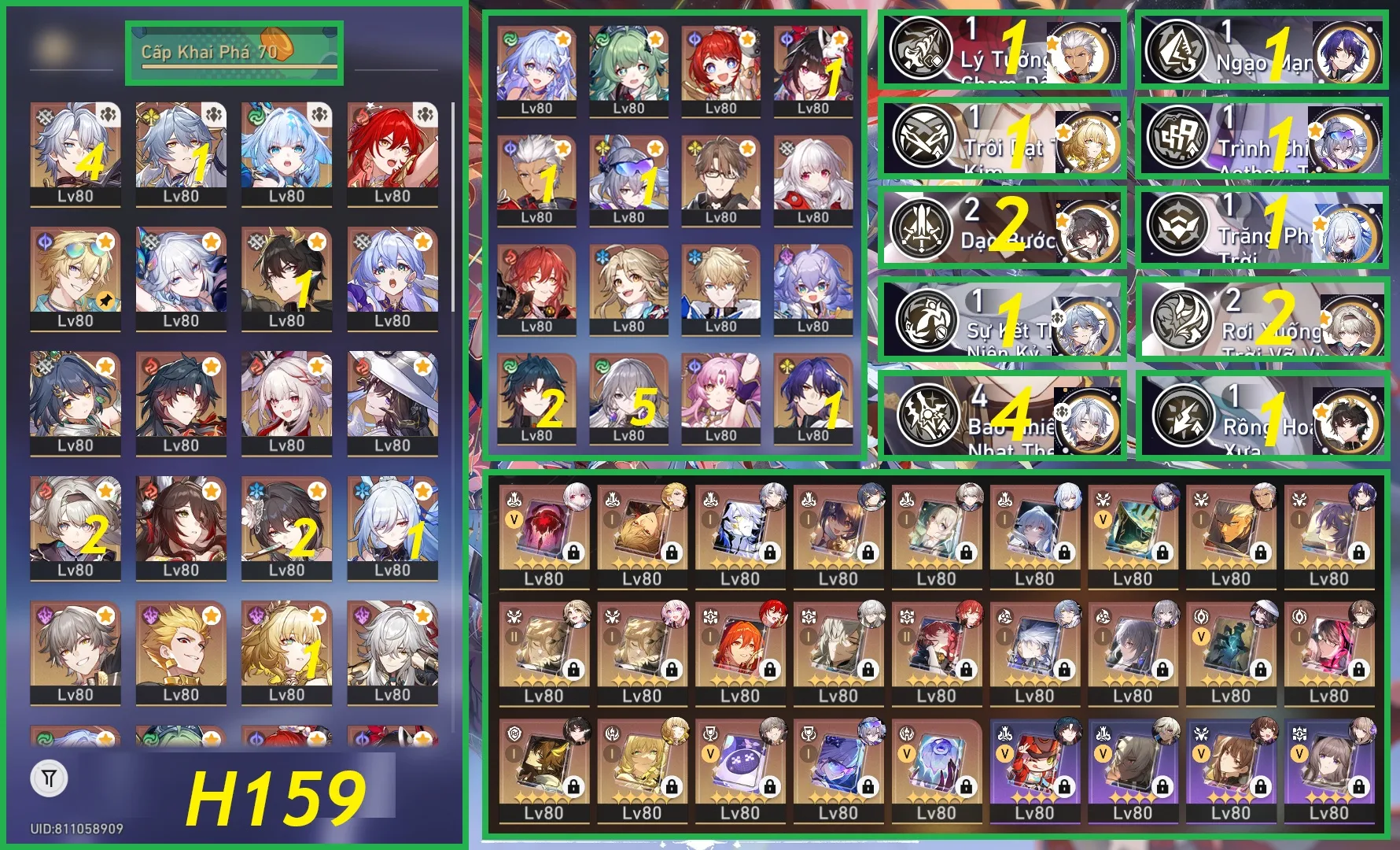 Acc ngon team đẹp - Full Phainon - Full Sói - Rất nhiều char trấn và tinh hồn