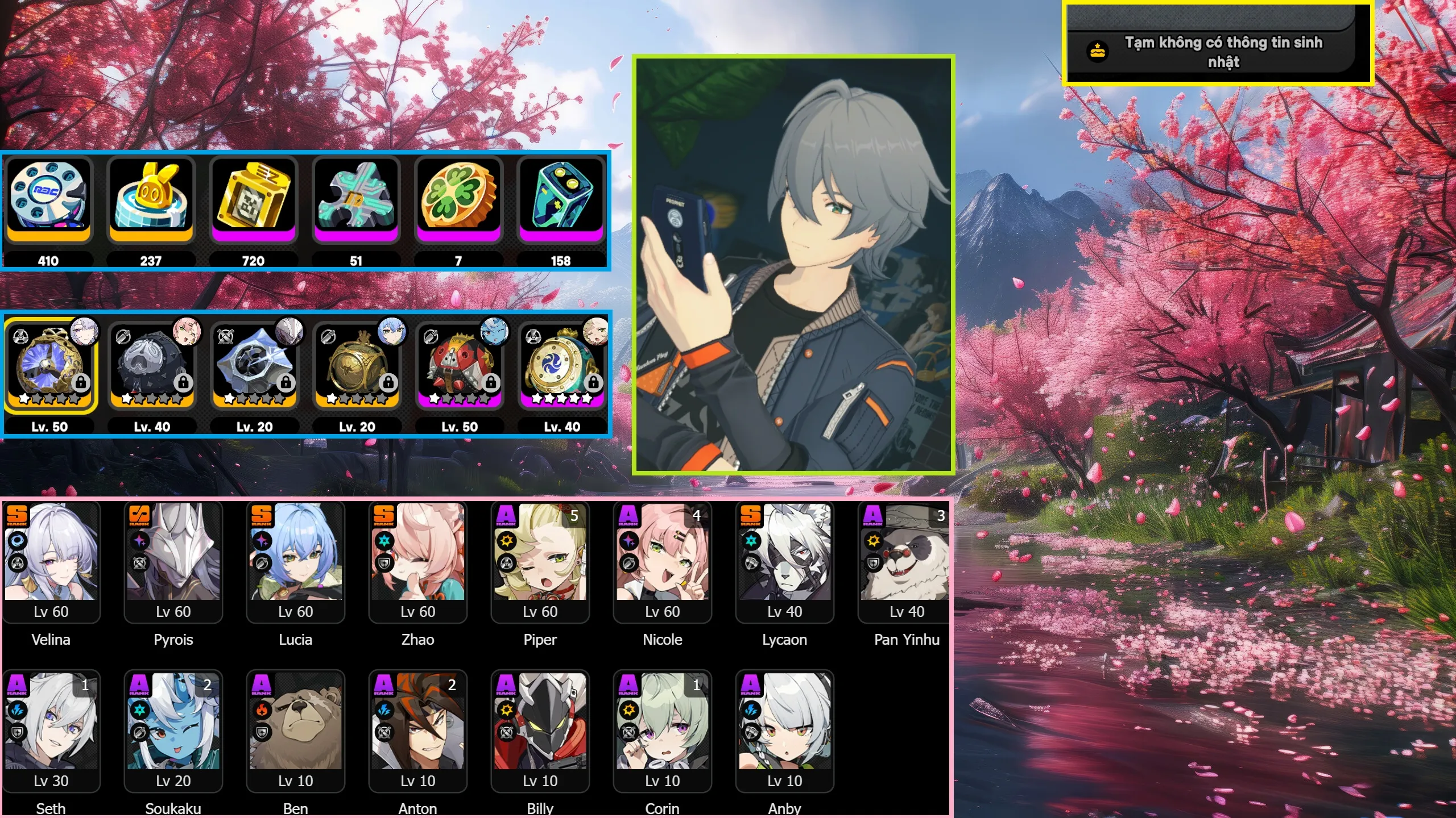 Velina M0W1 + 410 vé limit
Acc nguồn reroll chưa user sn
Main Nam