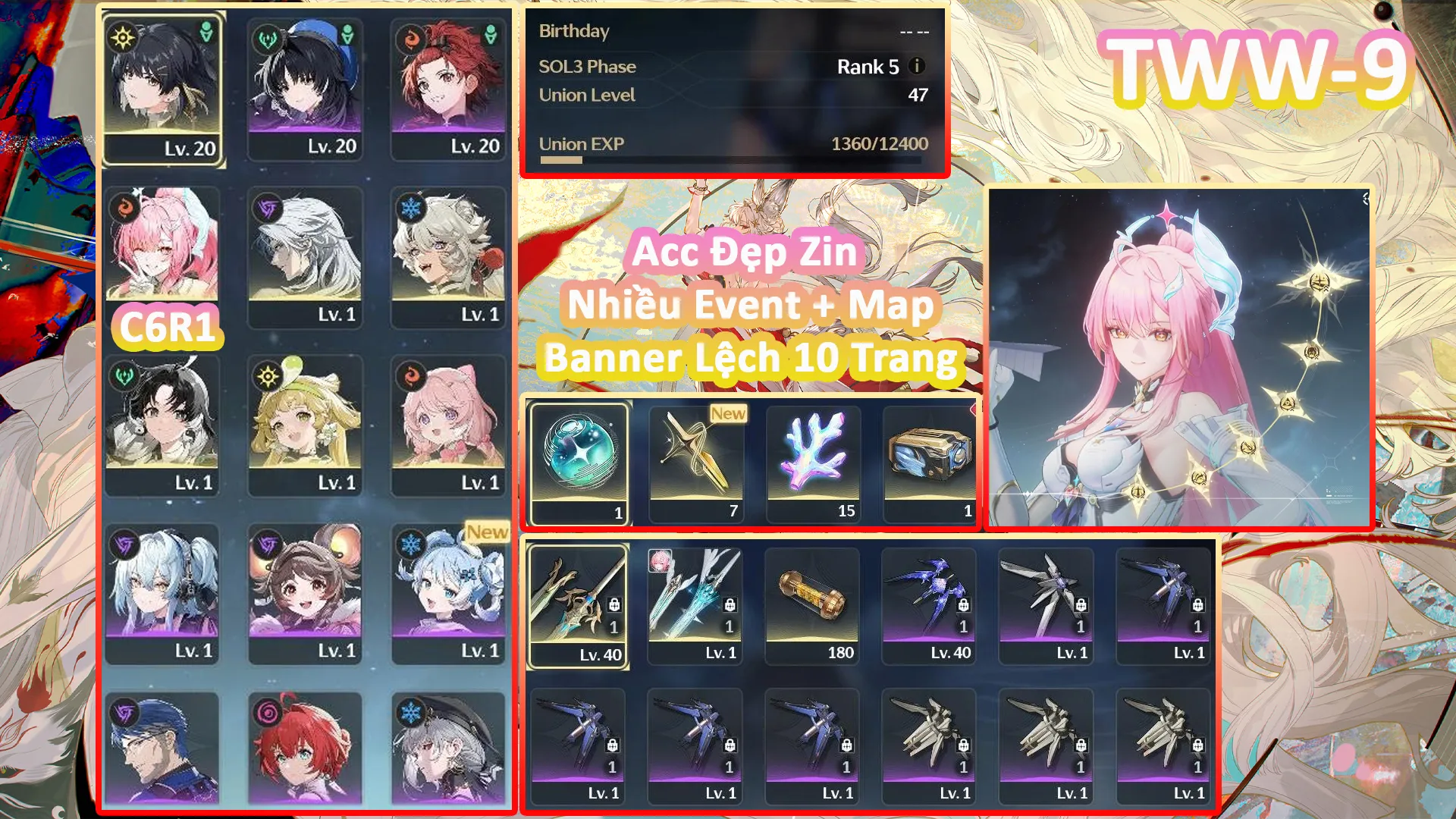 [Siêu Phẩm ] TWW-9 AEMEATH C6R1  + FULL CHAR THƯỜNG + BANNER LỆCH 10 TRANG VỀ CÀY NGON