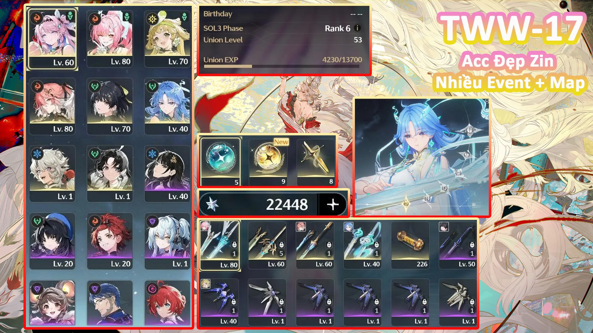 [Siêu Phẩm ] ACC TÍCH ĐÁ CHO AE ROLL TWW-17 QINGXIAO TRẤN + AEMEATH TRẤN + DENIA + CHANGLI + 23K ĐÁ + MAP + EVENT