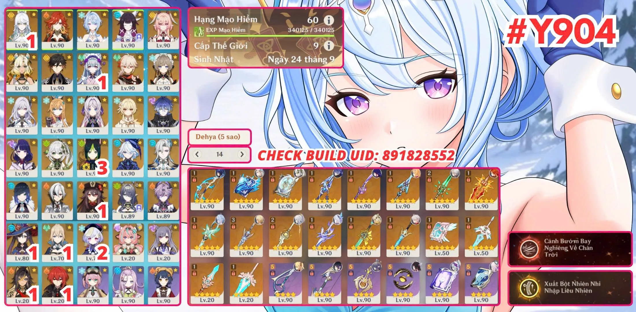 #Y904   
Zibai C1R1 Full Team, Sandrone Full Team, Mavuika Full Team, Skirk Full Team, Flins Trấn, Durin, Lauma, Banner Bảo Hiểm 14 Trang Cho Ae Lấy Băng Thần